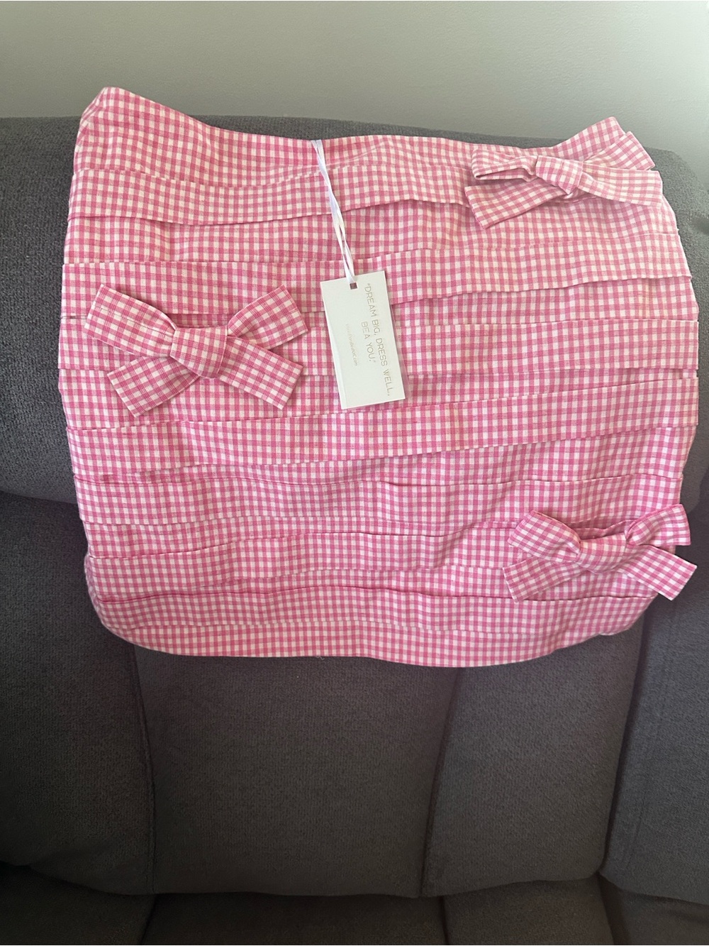 Pink Gingham Mini Skirt with Bows